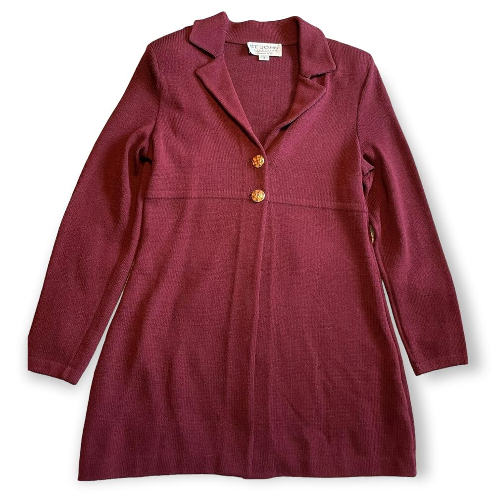 St John Maroon Sweater Sz 2 color button 2 small flaws